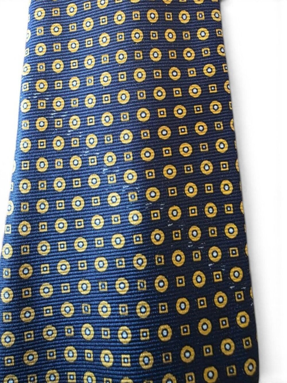 Fendi Cravatte Silk Tie Black Yellow Geometric Medallion Italy Designer Necktie - Picture 8 of 16